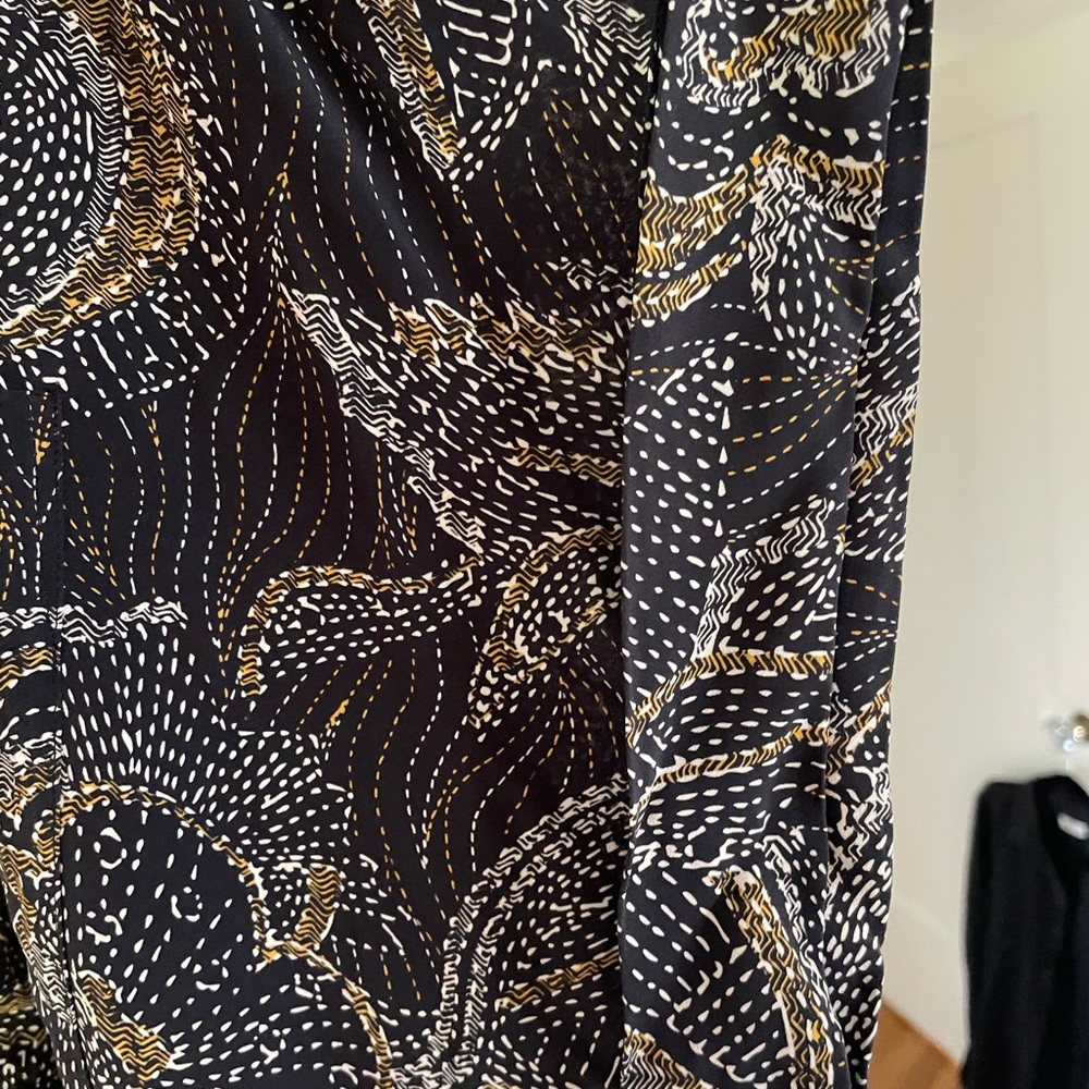 Black Patterned Dress with White and Gold Accents